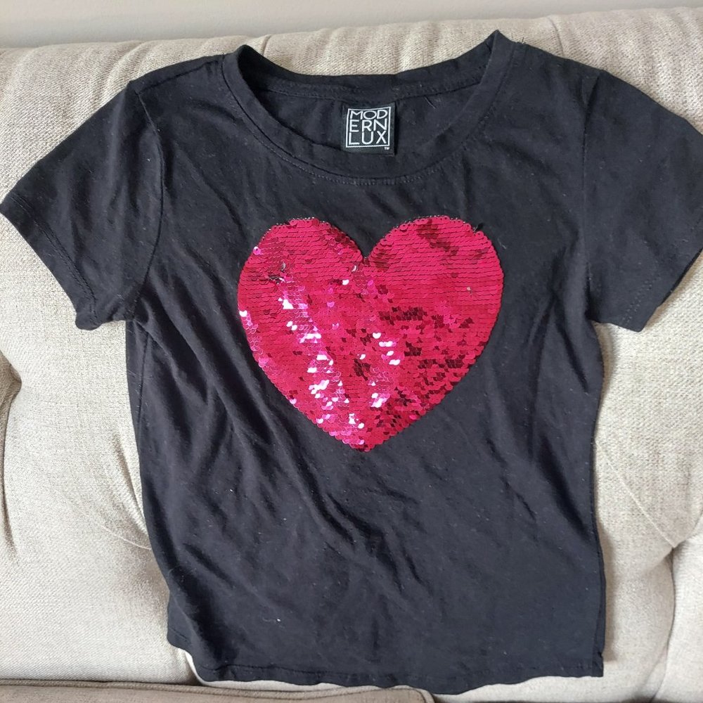 Black Hot Pink Sequin T-Shirt